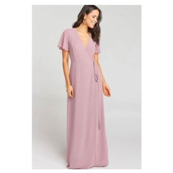 Show me your Mumu Noelle Mauve Chiffon Flutter Sleeve Wrap Maxi Dress Medium - Picture 1 of 7